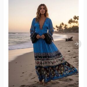NWT FARM Rio Blue Ainika Tiles Maxi Dress